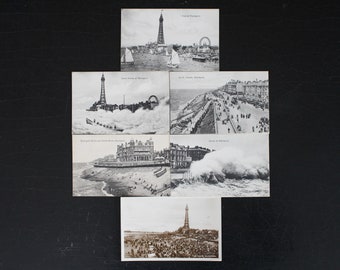 Cartes postales anciennes de Blackpool v. Série de cartes postales avec photos réelles en noir et blanc des années 1910, 1920 - Parade du nord, tempêtes - Lancashire, Angleterre, série RPPC du début du siècle