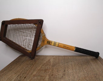 Vintage 1940-50s Wisden Cosmos Laminated Wooden Tennis Racquet with Frame Press and Leather Grip - "High Velocity Model" - John Wisden & Co