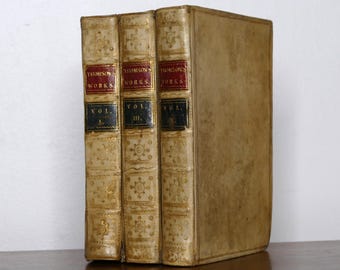 1750 James Thomson The Seasons – 3 Vols (I, III, IV) – Full Vellum, Gilt Edges, Engravings – Antique 18th Century Poetry Set