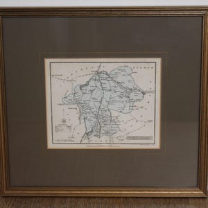 Ancienne carte encadrée de 1821 du Westmoreland, montée dans un cadre en bois doré, 32 x 29 cm - Gravure ancienne, G&W Whittaker - Cumbria, Yorkshire, Durham
