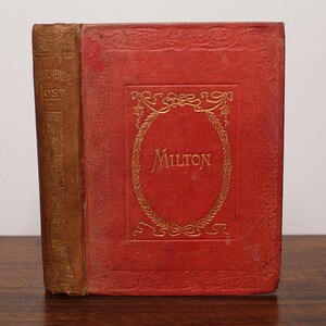 Paradise Lost by John Milton - Late 1800s Decorative Red Cloth & Gilt Hardcover - Walter Scott, London, "Canterbury Poets" Series