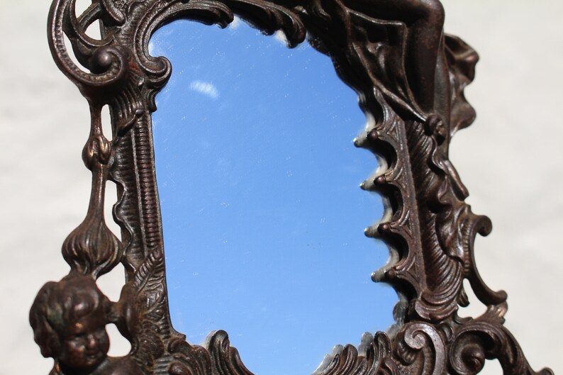 Antique Cast Iron Decorative Mirror Art Deco 1920s Ornate Etsy