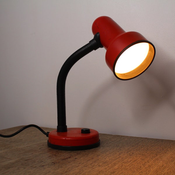 Vintage 1980s BHS Anglepoise Goose Neck Red Metal Table Lamp - Adjustable Desk Office Study Light - Retro '80s Interior - Long 2m Cord