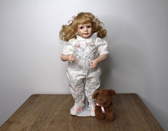 Vintage JENNFIER Porcelain Doll by Jane Zidjunas W/ Stand