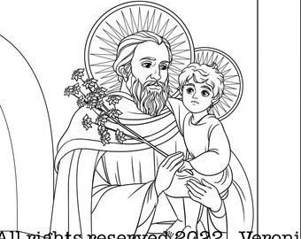 St Joseph Coloring Page For Kids 6+ and Adults Featuring St Joseph and Baby Jesus