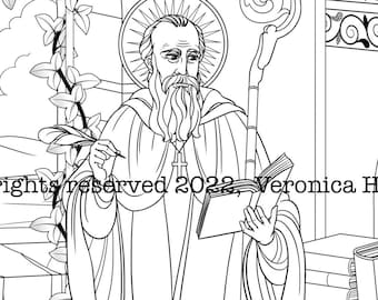 Saint Benedict Coloring Page For Kids 6+ and Adults