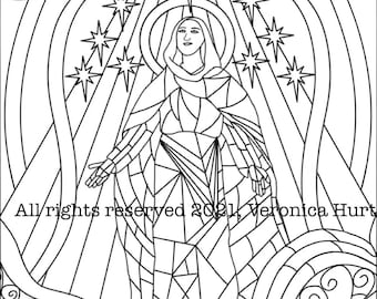 Assumption of Mary Stained Glass Coloring Page For Kids and Adults