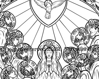 The Descent of the Holy Spirit Coloring Page For Kids and Adults
