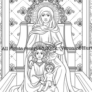 St Anne Catholic Coloring Page For Kids 6+ and Adults - Features St. Anne, St. Mary, and Baby Jesus