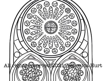 Catholic Stained Glass Rose Windows Coloring Page Inspired By Sagrada Familia Cathedral For Kids 8+ And Adults