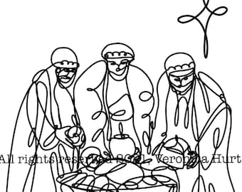 Catholic Minimalist Epiphany Three Wise Men Coloring Page For Kids 6+ And Adults