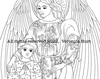 Guardian Angel With Child Coloring Page For Adults And Kids 6+