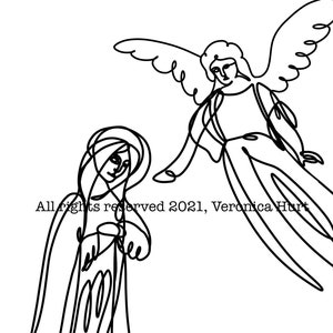 Minimalist Catholic Coloring Page - The Annunciation - Blessed Mother Mary and Archangel Gabriel - For Kids 6+ and Adults