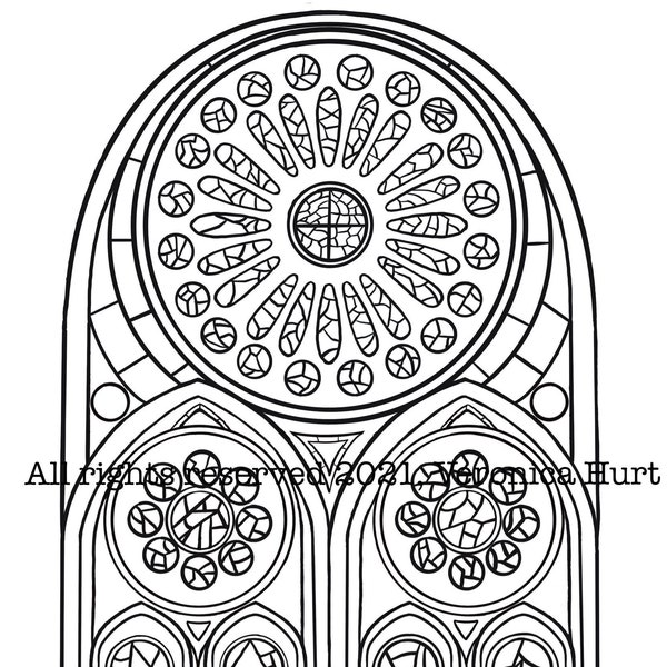 Catholic Stained Glass Rose Windows Coloring Page Inspired By Sagrada Familia Cathedral For Kids 8+ And Adults