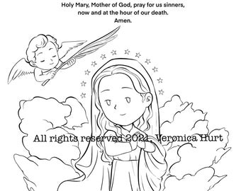 Hail Mary Prayer Learning Resource For Kids - Coloring Page Activity