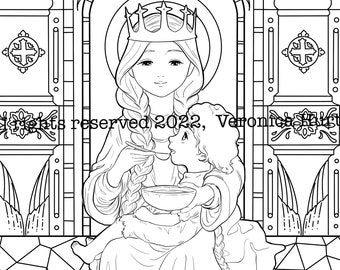 St Margaret of Scotland Catholic Coloring Page Stained Glass For Kids 6+ and Adults