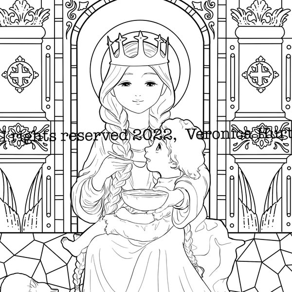 St Margaret of Scotland Catholic Coloring Page Stained Glass For Kids 6+ and Adults