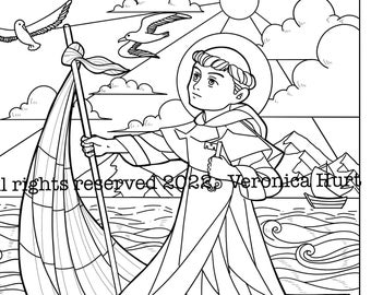 Saint Raymond of Penyafort, San Raimundo de Peñafort Coloring Page For Kids 6+ and Adults