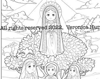 Our Lady of Fatima Coloring Page, Saints Francisco and Jacinta Marto Coloring Page For Kids 6+ and Adults