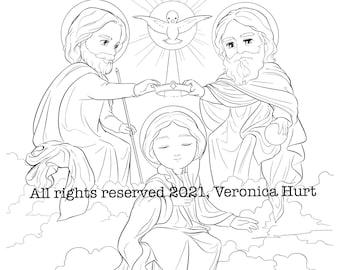 Coronation of Mary Catholic Coloring Page For Kids 6+ and Adults