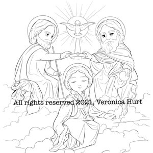 Coronation of Mary Catholic Coloring Page For Kids 6+ and Adults