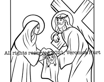 Saint Veronica Coloring Page For Kids and Adults - July Feast Day Saint