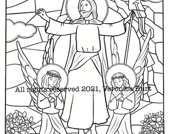 Easter Resurrection Jesus Stained Glass Coloring Page For Kids 6+