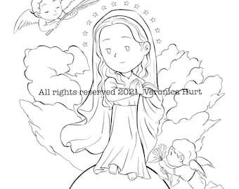 The Immaculate Conception - Inspired By Diego Velázquez - Saint Mary Coloring Page For Kids and Adults