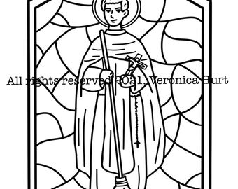 Saint Martin de Porres Catholic Stained Glass Coloring Page - November Saint - For Kids 6+