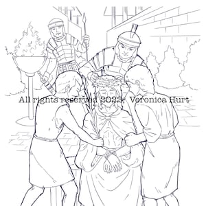 The Crowning with Thorns Coloring Page - Sorrowful Mystery Catholic Coloring Page Kids 6+ and Adults