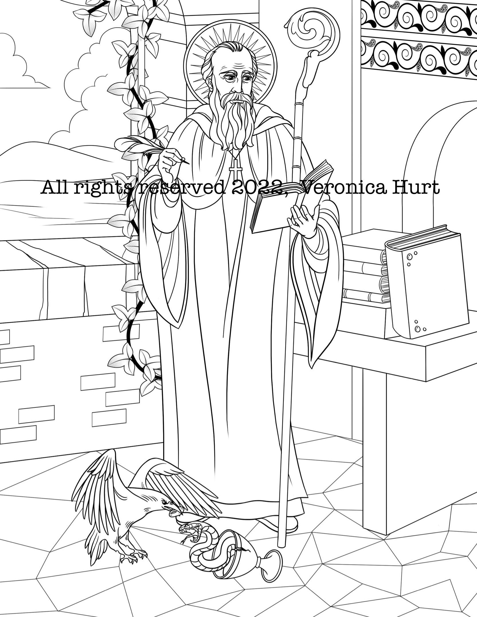 Saint Benedict Coloring Page for Kids 6+ and Adults - Etsy