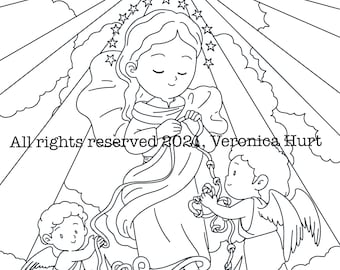 Mary Undoer of Knots Coloring Page For Catholic Kids and Adults