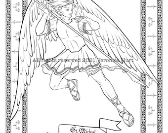 Archangels St Raphael, St Gabriel, and St Michael Catholic coloring pages for adults and kids