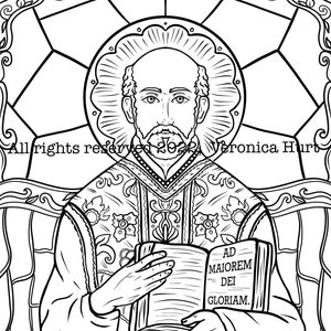 St Ignatius of Loyola Catholic Coloring Page Stained Glass For Kids 6+ and Adults
