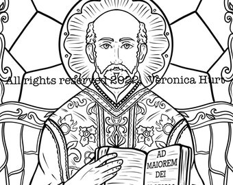 St Ignatius of Loyola Catholic Coloring Page Stained Glass For Kids 6+ and Adults