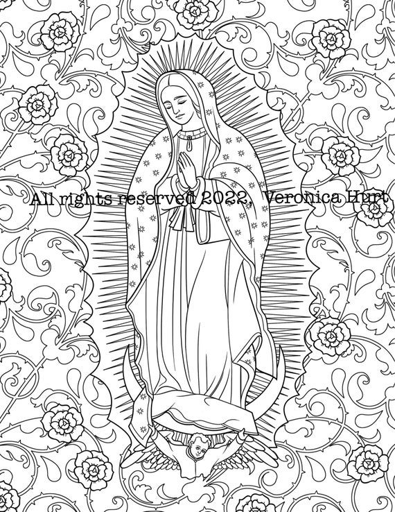 Dibujo de Nuestra Señora de Guadalupe para colorear Fiesta - Etsy España