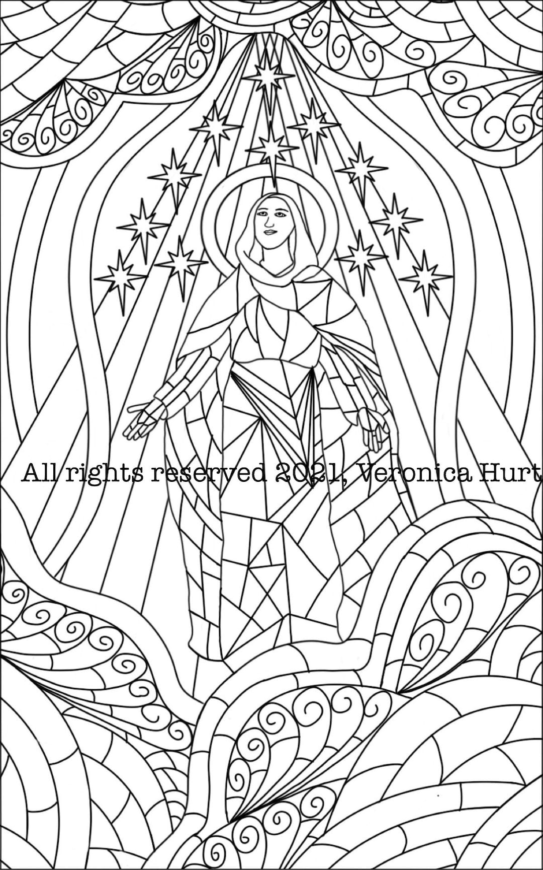 Assumption of Mary Stained Glass Coloring Page for Kids and Adults Etsy