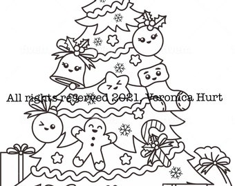 Page de coloriage d’arbre de Noël pour les enfants 5+ adorables ornements de Noël Kawaii!