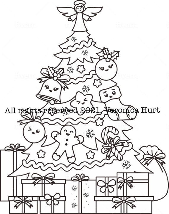 Christmas Tree Coloring Page for Kids 5 Adorable Kawaii