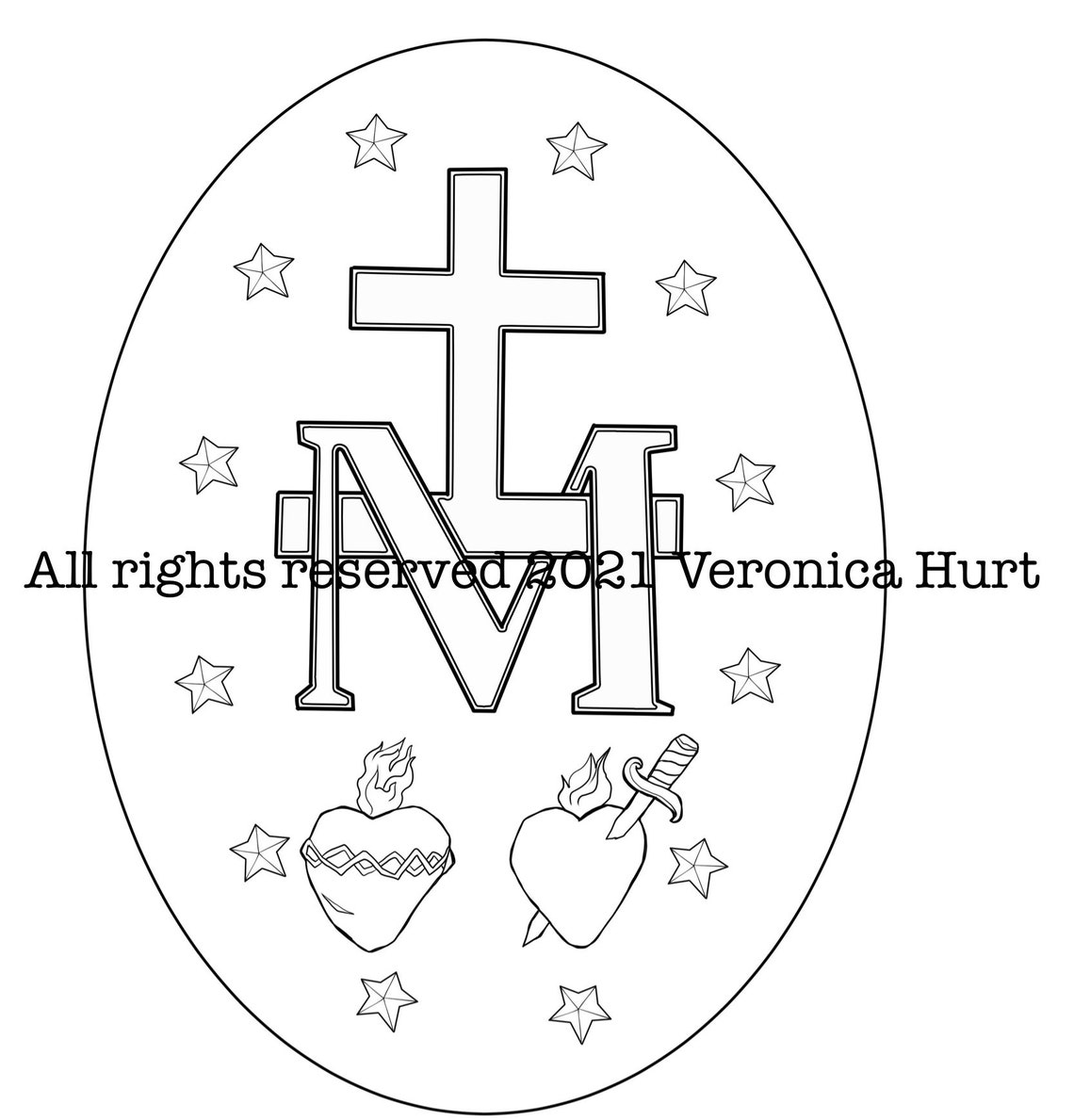 Catholic Miraculous Medal Mary Coloring Page - English, French, Spanish