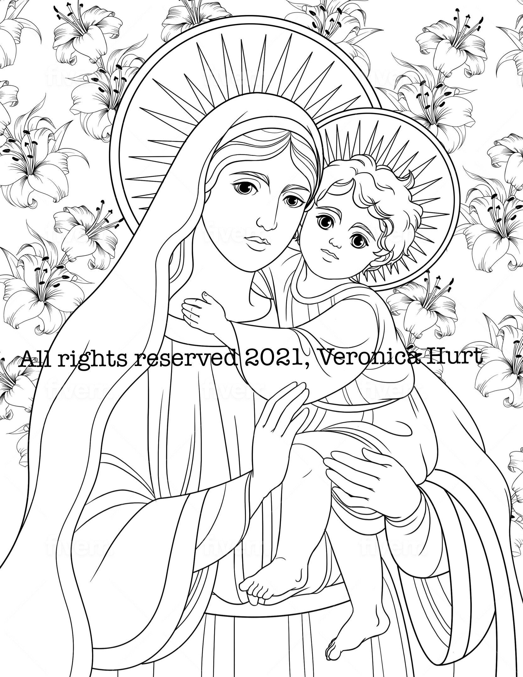 Solemnity of Mary Mother of God Coloring Page Saint Mary | Etsy