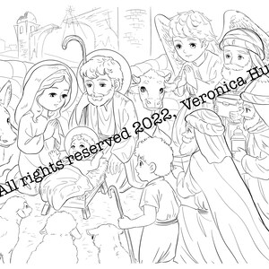 Nativity Coloring Page For Kids 6+ and Adults