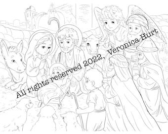 Nativity Coloring Page For Kids 6+ and Adults