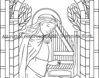 Saint Cecilia November Feast Day Stained Glass Coloring Page For Kids and Adults