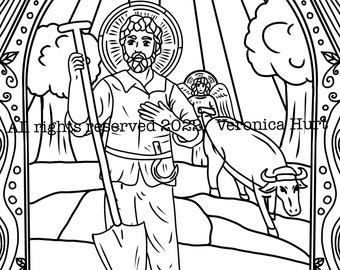 Saint Isidore The Farmer Coloring Page For Kids 6+ and Adults