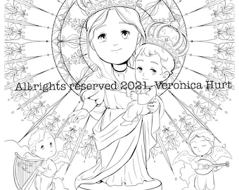 Our Lady of the Pillar Coloring Page - Nuestra Señora del Pilar - Blessed Virgin Mary Coloring Page For Kids 6+ and Adults