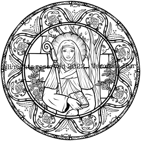 St. Brigid of Kildare Catholic Coloring Page Stained Glass For Kids 6+ and Adults