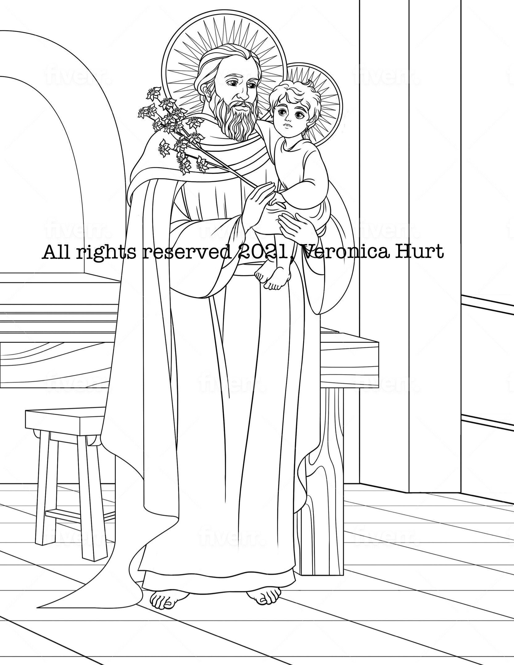 St Joseph Coloring Page for Kids 6 and Adults Featuring St | Etsy