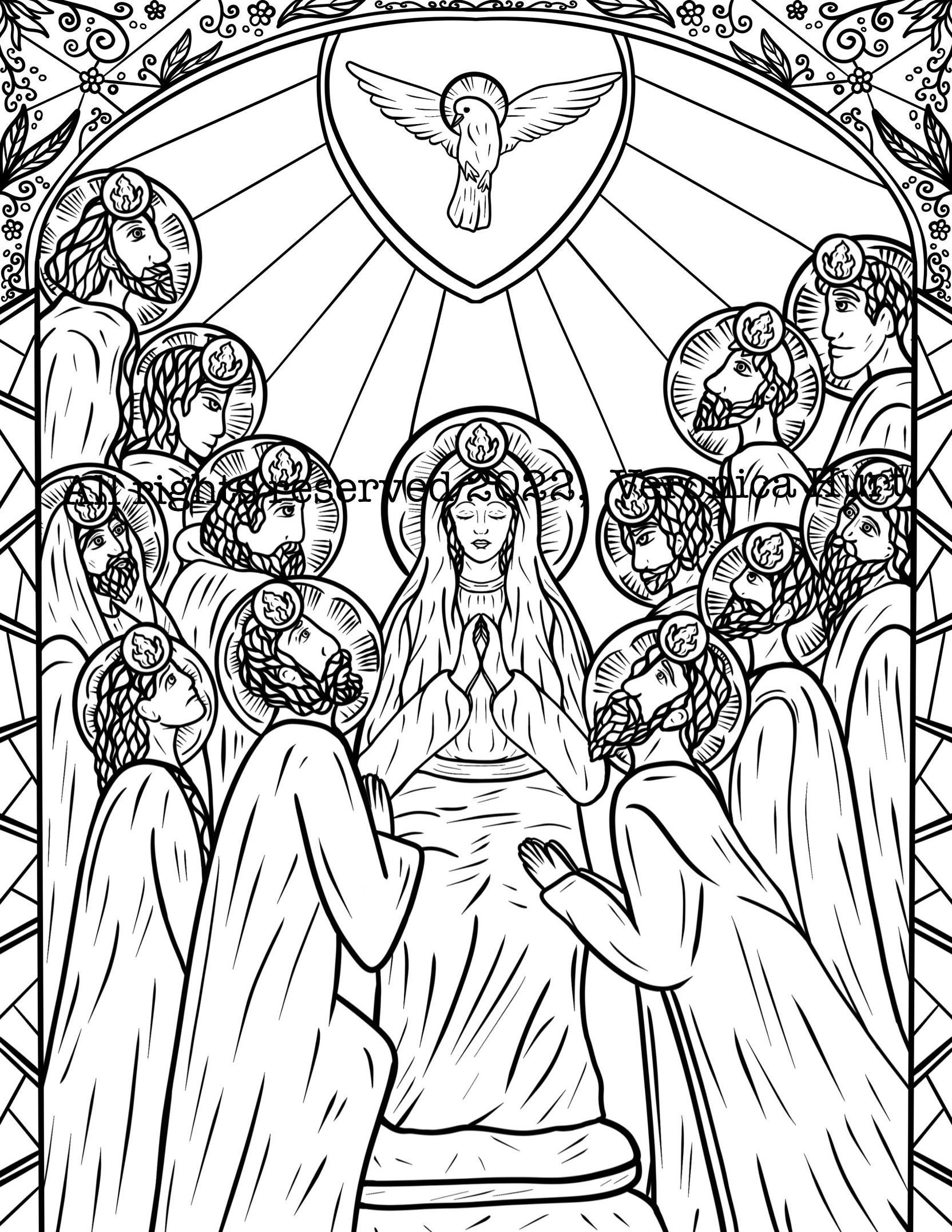 The Descent of the Holy Spirit Coloring Page For Kids and Adults