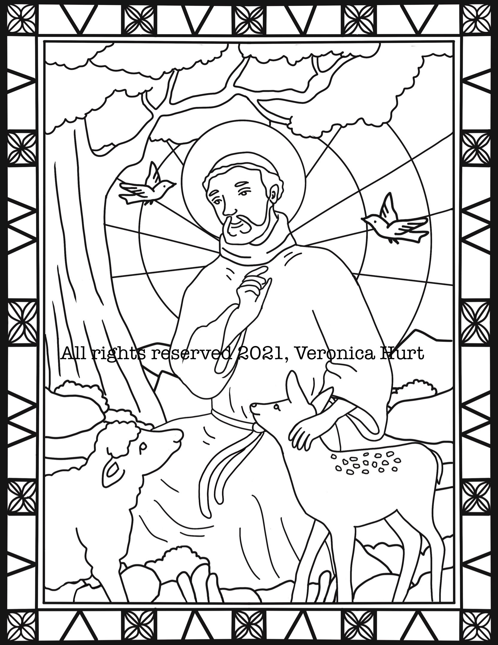 October saint feast days 3 pack stained glass coloring pages etsy